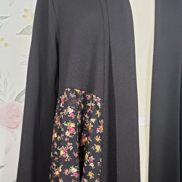 NEW Womens Pretty Black Dainty Pink Floral Open Front Cardigan Sweater L large - Picture 3 of 9